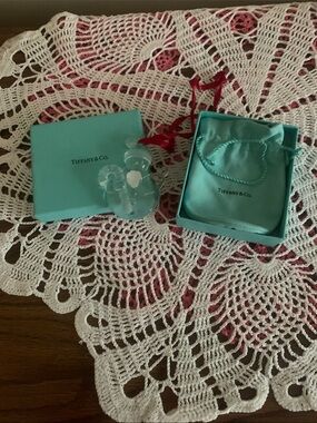Tiffany & Co. Blue Gift Box with Pouch and snowman retired crystal  Ornament
